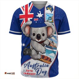 Amazing Aussie Australia Happy Australia Day Koala With Pictures Of Famous Places Baseball Shirt