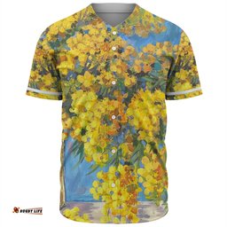 Amazing Aussie Australia Golden Wattle Golden Wattle Bouquet Blue Background Oil Painting Art  Baseball Shirt