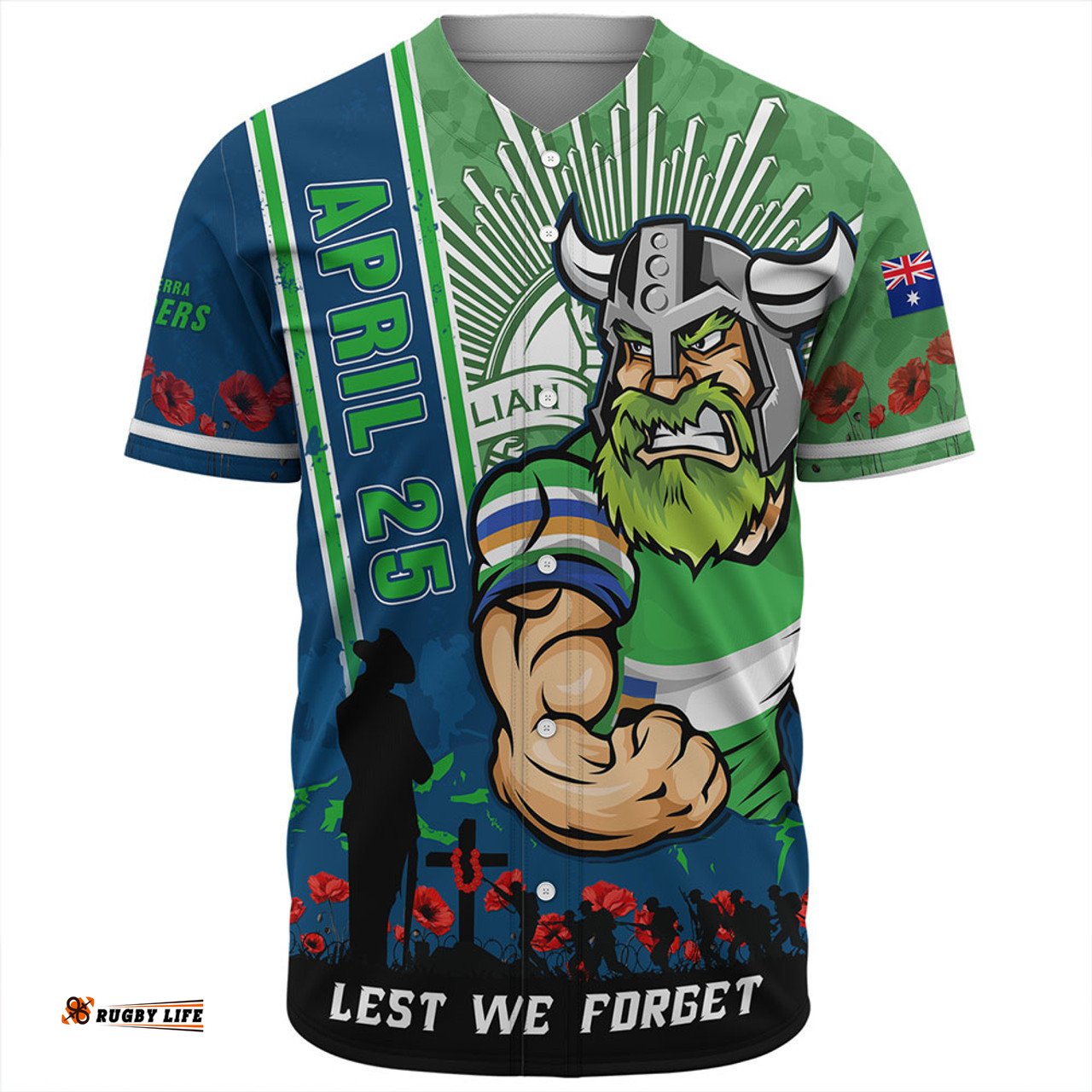 Amazing Aussie Canberra Raiders Anzac Day Lest We Forget Strong Fighting Spirit Baseball Shirt
