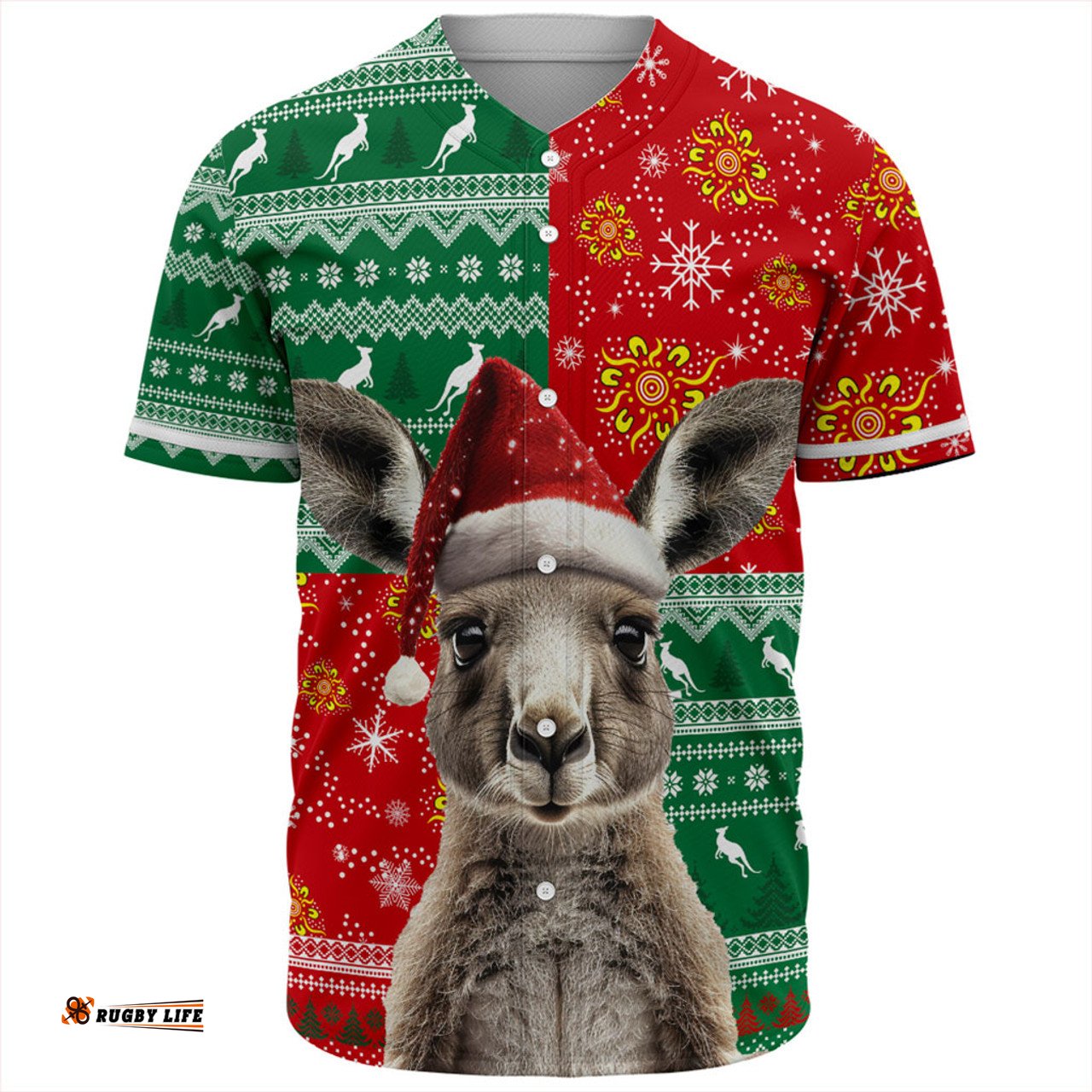 Amazing Aussie Australia Aboriginal Dot With Kangaroo Santa Hat Designs Baseball Shirt