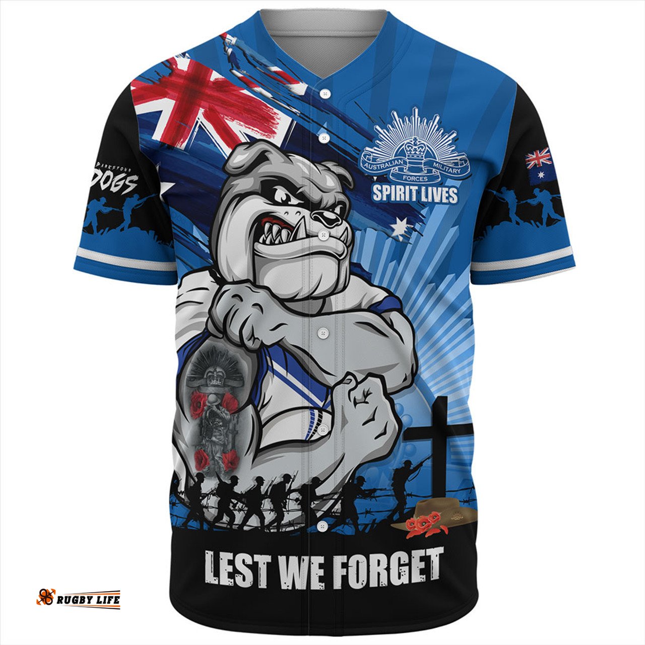 Amazing Aussie Canterbury Bankstown Bulldogs Fearless ANZAC Defender Baseball Shirt