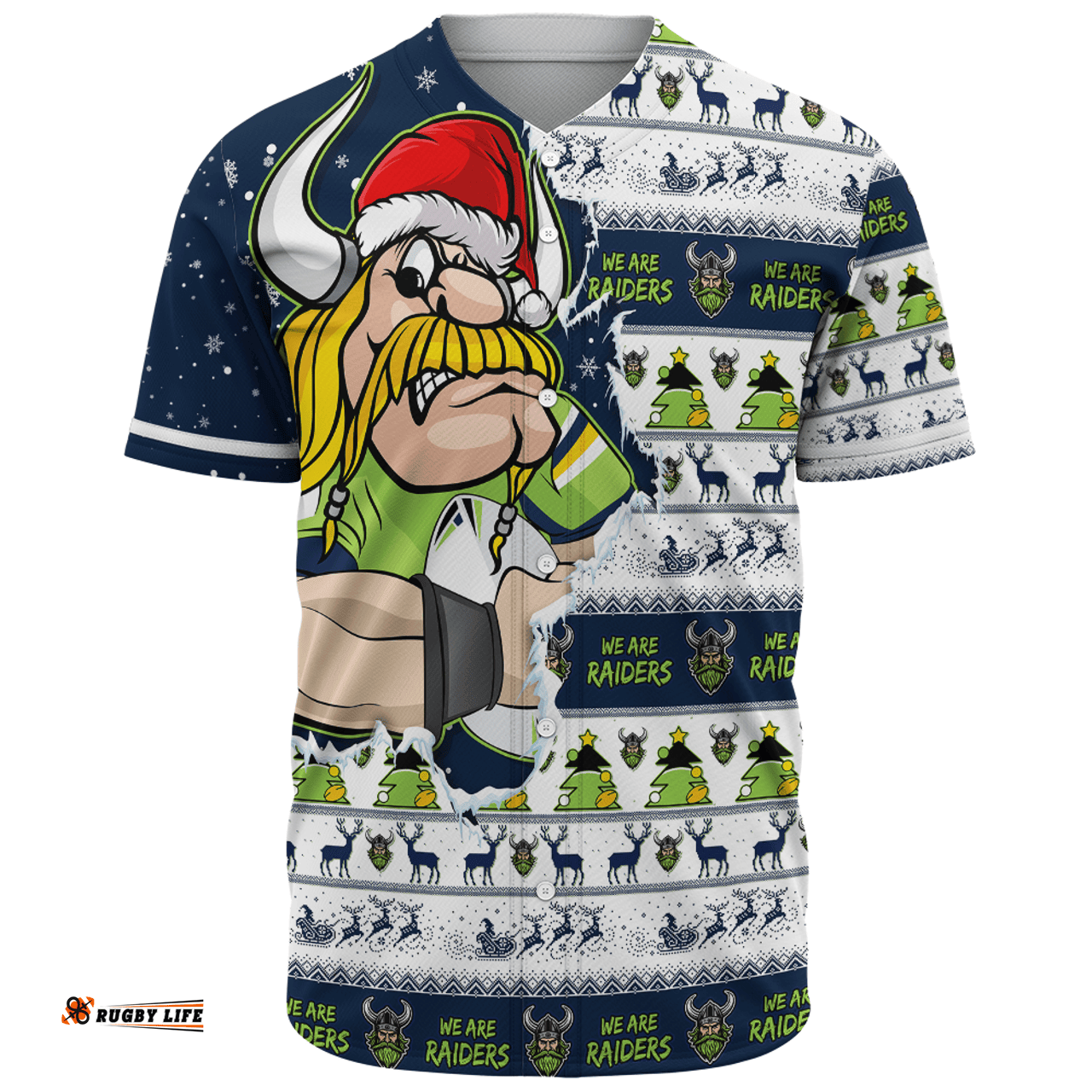 Amazing Aussie Canberra Raiders Merry Ugly Christmas Our Beloved Team Scratch Style Baseball Shirt