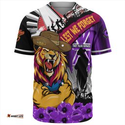 Amazing Aussie Brisbane Lions ANZAC Day Honor Purple Valor And Spirit Baseball Shirt