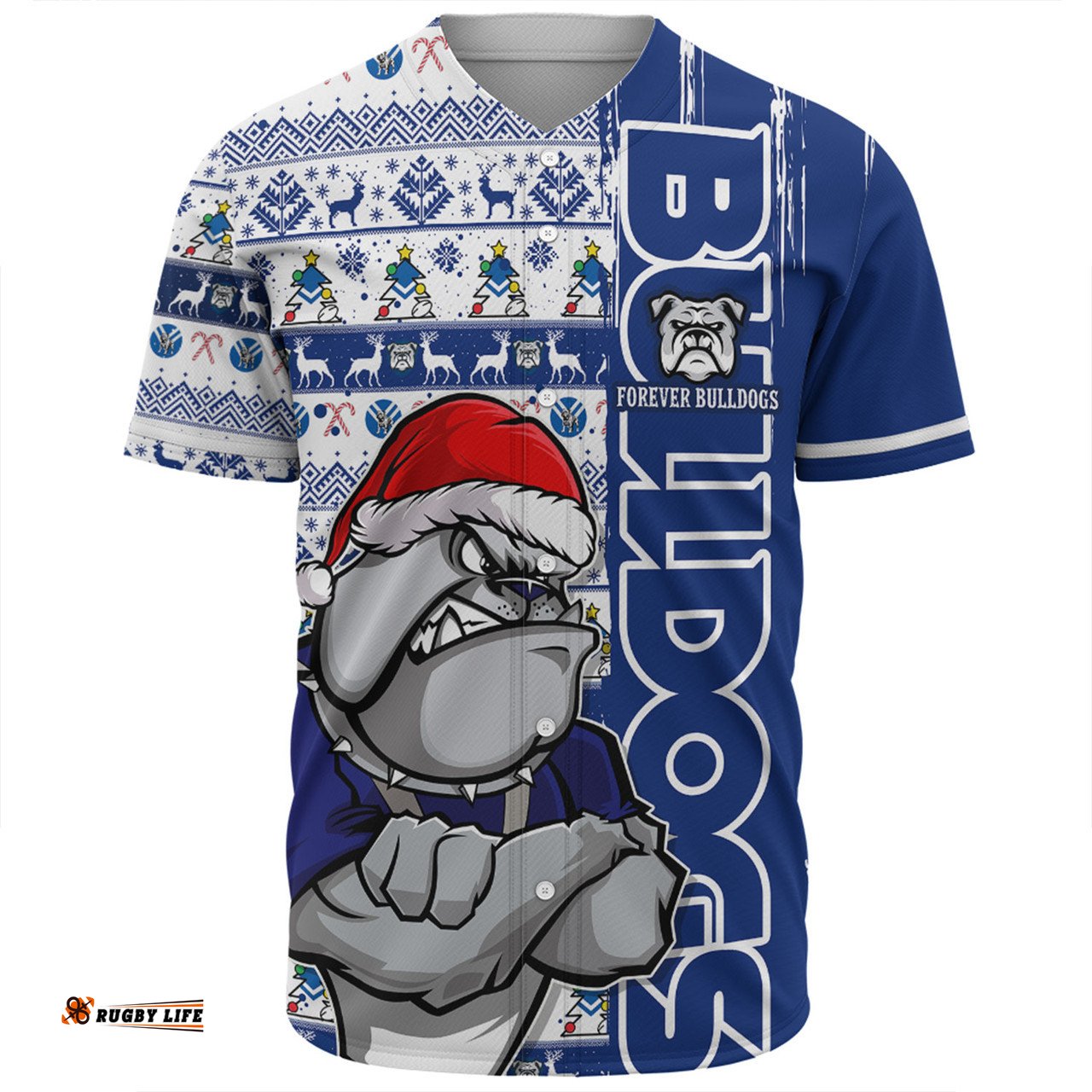 Amazing Aussie Canterbury Bankstown Bulldogs Merry Ugly Xmas Nordic Pattern Style Baseball Shirt