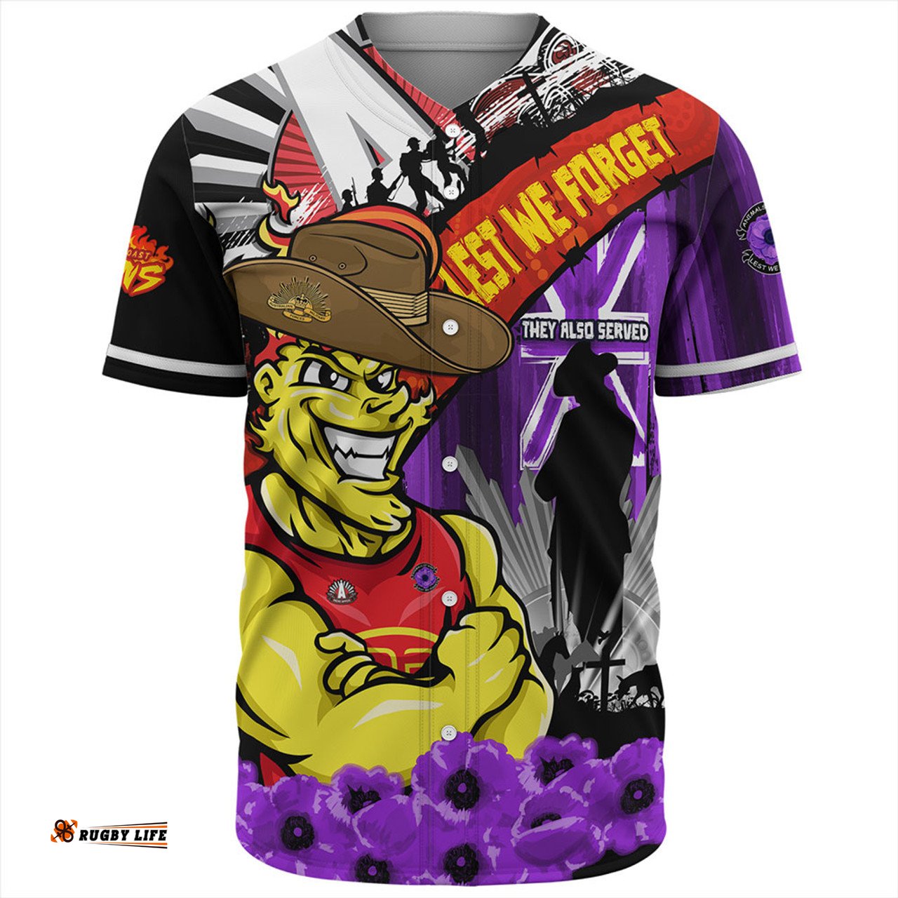 Amazing Aussie Gold Coast SUNS ANZAC Day Honor Purple Valor And Spirit Baseball Shirt