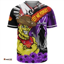 Amazing Aussie Gold Coast SUNS ANZAC Day Honor Purple Valor And Spirit Baseball Shirt