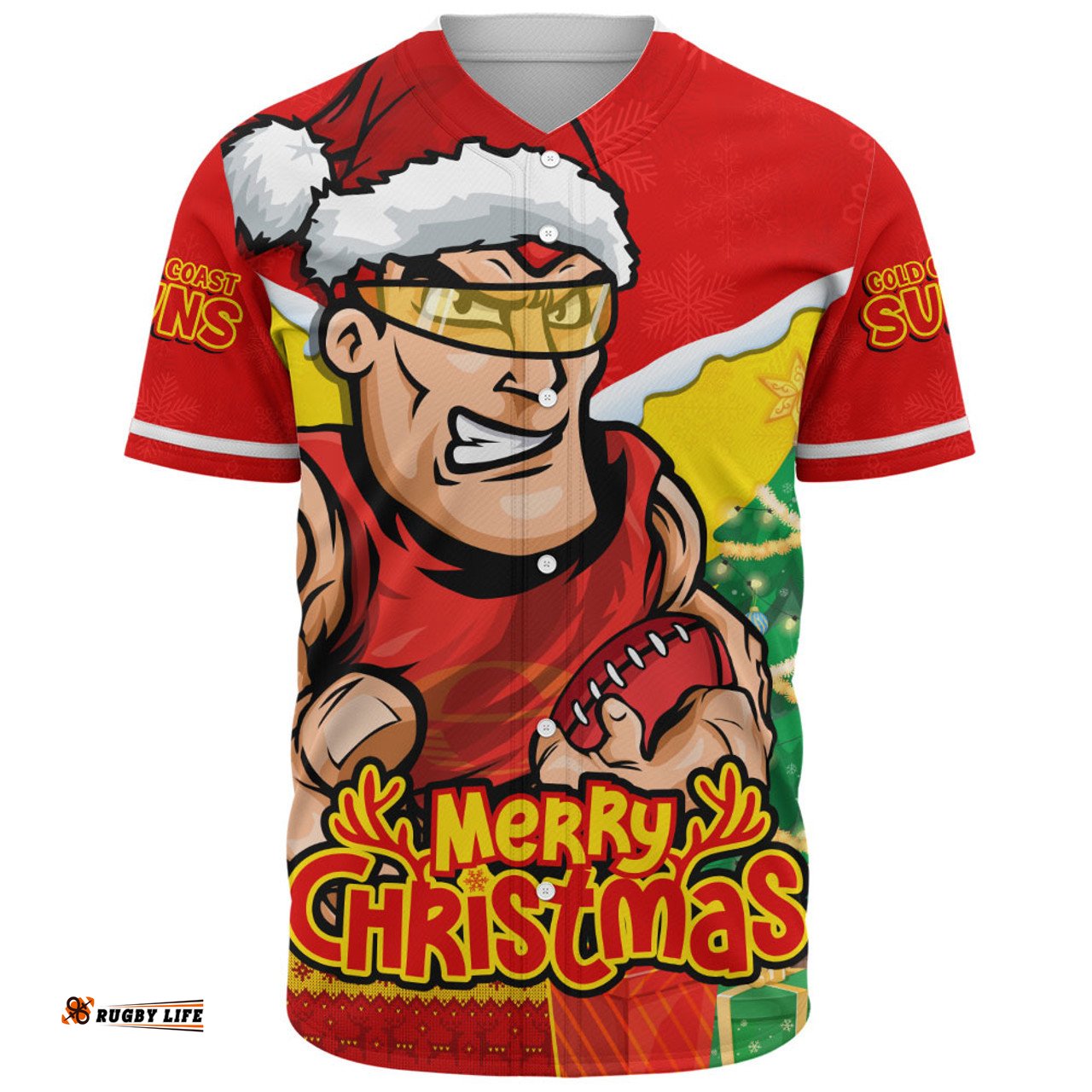 Amazing Aussie Gold Coast SUNS Santa Scoring Touchdown On Christmas Game Day Baseball Shirt