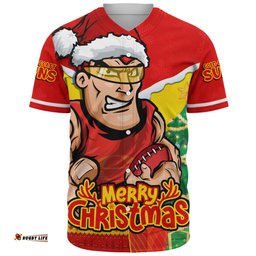 Amazing Aussie Gold Coast SUNS Santa Scoring Touchdown On Christmas Game Day Baseball Shirt