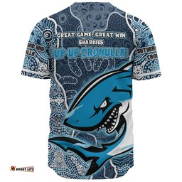 Amazing Aussie Cronulla Sutherland Sharks Grand Final Custom Custom Cronulla Sutherland Sharks and Sutherland Sharkies With Contemporary Style Of Aboriginal Painting Baseball Shirt