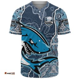 Amazing Aussie Cronulla Sutherland Sharks Grand Final Custom Custom Cronulla Sutherland Sharks and Sutherland Sharkies With Contemporary Style Of Aboriginal Painting Baseball Shirt
