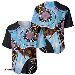 Australia Opal Baseball Jersey Shirt Aussie Kangaroo Aboriginal Art