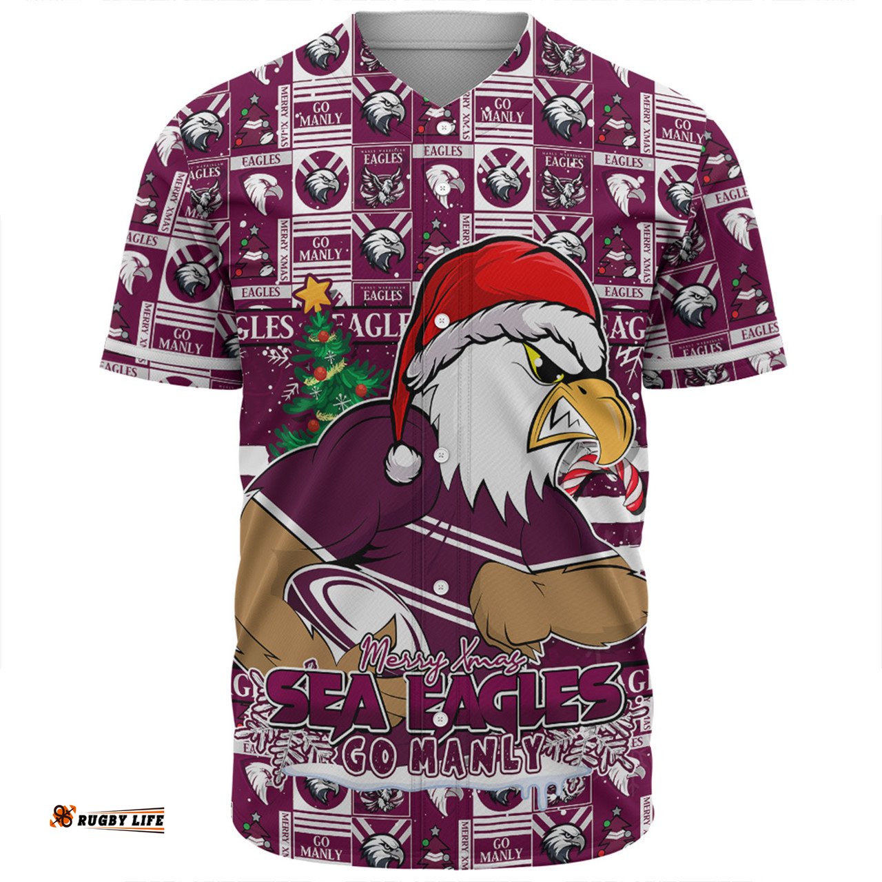 Amazing Aussie Manly Warringah Sea Eagles Merry Ugly Christmas Comic Style Baseball Shirt