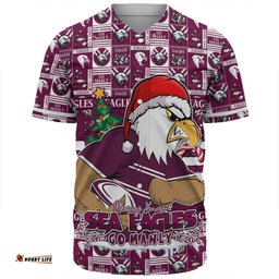 Amazing Aussie Manly Warringah Sea Eagles Merry Ugly Christmas Comic Style Baseball Shirt