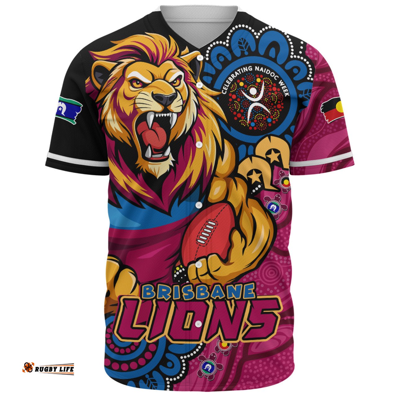 Amazing Aussie Brisbane Lions Power Through Generations NAIDOC Edition Baseball Shirt