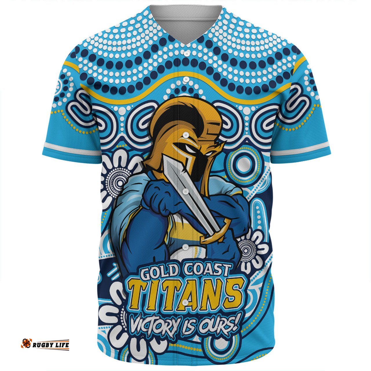 Amazing Aussie Gold Coast Titans Aboriginal Inspired Tough Fan Rugby For Life Baseball Shirt