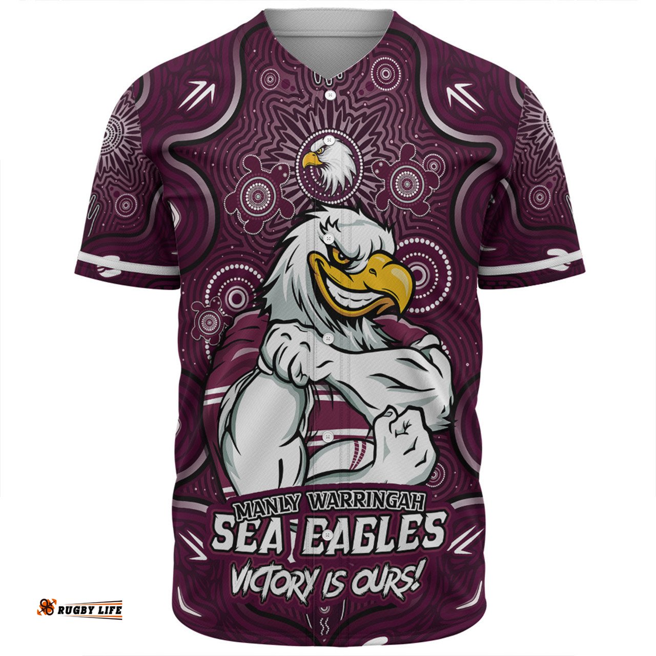 Amazing Aussie Manly Warringah Sea Eagles Aboriginal Pattern Inspired Victory Is Ours Baseball Shirt