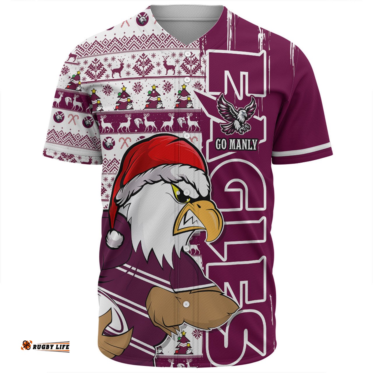 Amazing Aussie Manly Warringah Sea Eagles Merry Ugly Xmas Nordic Pattern Style Baseball Shirt