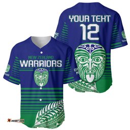 Custom Warriors New Zealand Rugby Baseball Jersey Shirt Maori Face Ta Moko Simple Style
