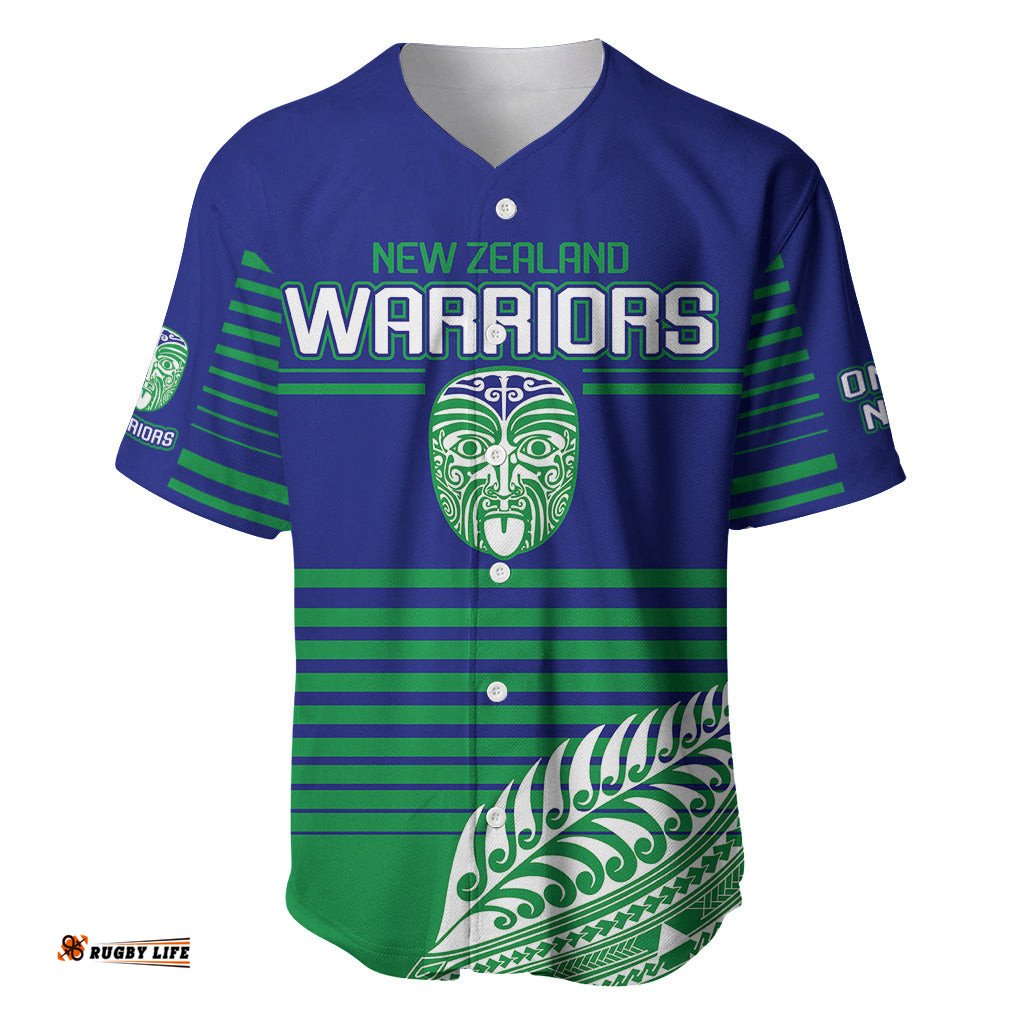 Custom Warriors New Zealand Rugby Baseball Jersey Shirt Maori Face Ta Moko Simple Style