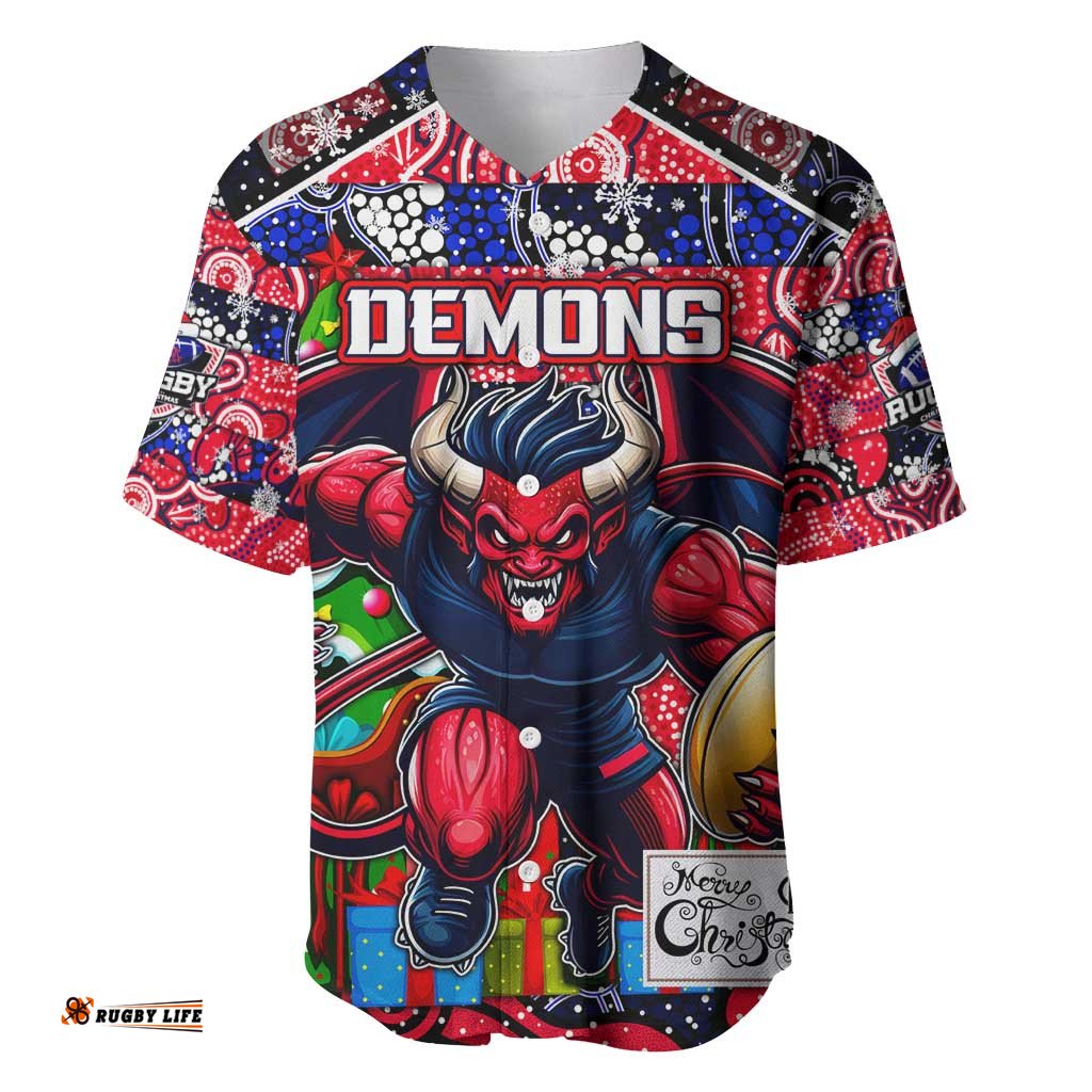 Custom Demons Football Merry Christmas Baseball Jersey Shirt Indigenous Australian Art