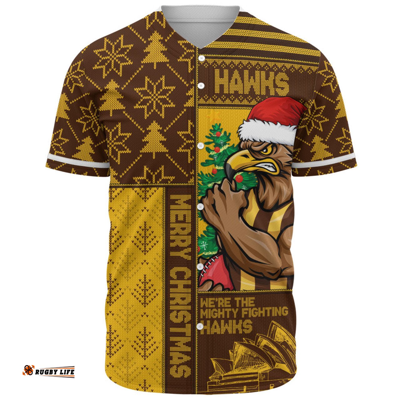 Amazing Aussie Hawthorn Merry Christmas Knit Style Festive Spirit Baseball Shirt