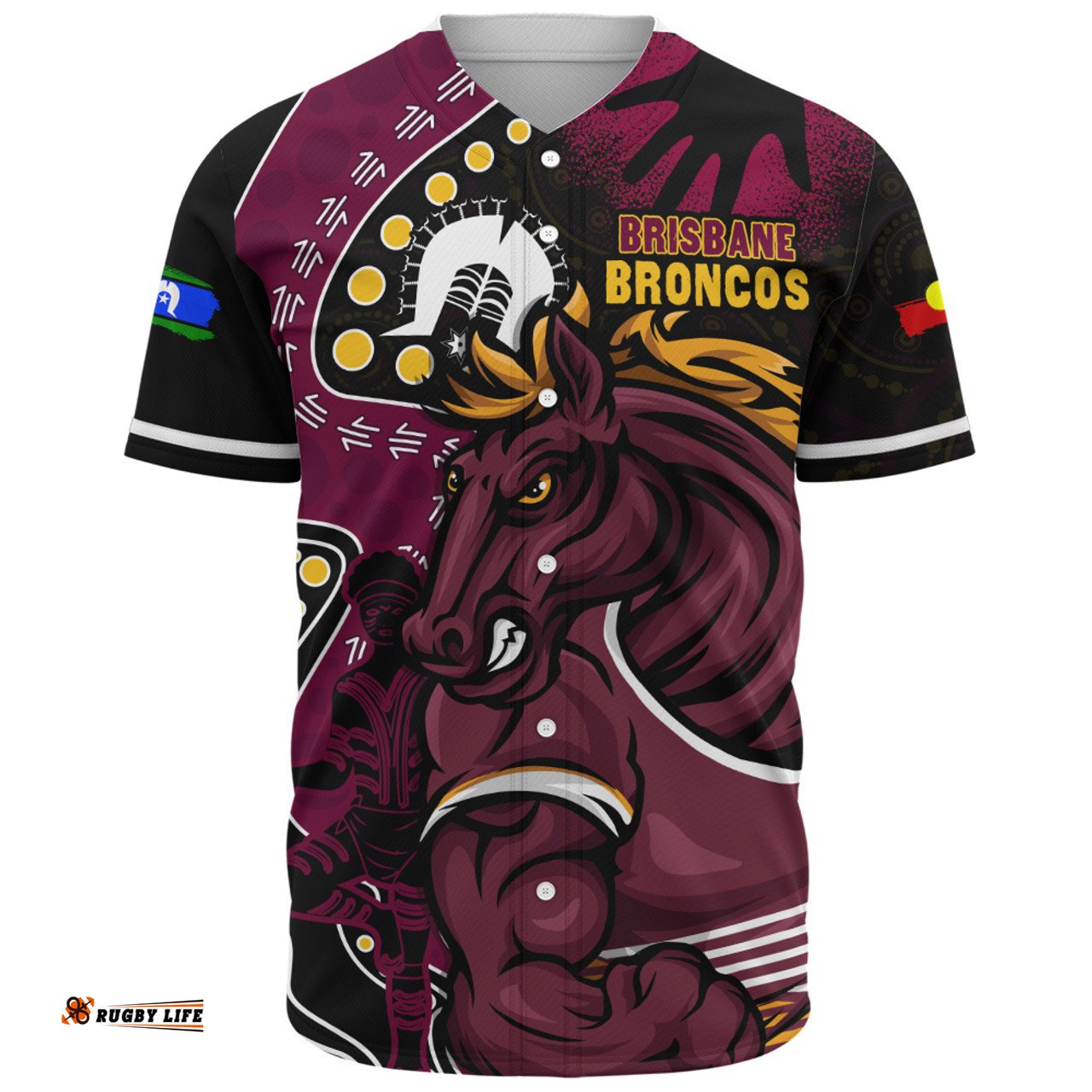 Amazing Aussie Brisbane Broncos NAIDOC Indigenous Warrior Spirit Baseball Shirt