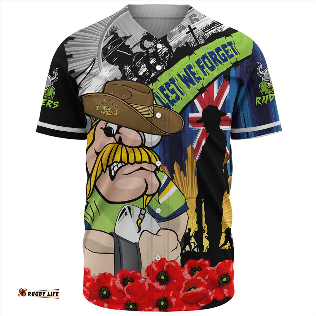 Amazing Aussie Canberra Raiders United In Spirit Anzac Day Tribute Baseball Shirt
