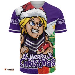 Amazing Aussie Fremantle Santa Scoring Touchdown On Christmas Game Day Baseball Shirt