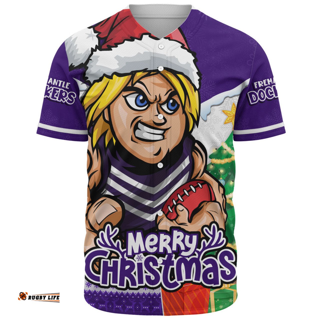 Amazing Aussie Fremantle Santa Scoring Touchdown On Christmas Game Day Baseball Shirt