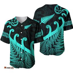 New Zealand Rugby Maori Baseball Jersey Shirt Silver Fern Koru Vibes Turquoise