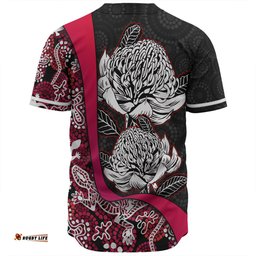 Amazing Aussie Australia Warratah Goanna Aboriginal Waratah Flowers With Red Lizards, Stones, Sand Dot Art Painting Inspired Baseball Shirt