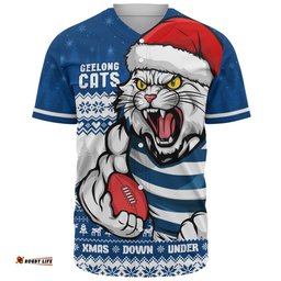 Amazing Aussie Geelong Cats Merry Christmas Down Under Footy Power Style Baseball Shirt