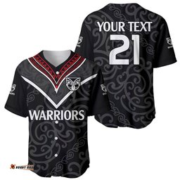 Custom Text And Number New Zealand Warriors Rugby Baseball Jersey Shirt Proud to Maori Warriors