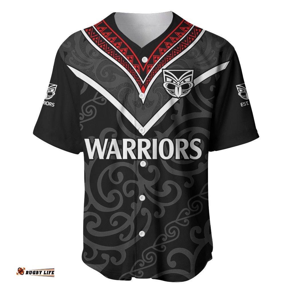 Custom Text And Number New Zealand Warriors Rugby Baseball Jersey Shirt Proud to Maori Warriors