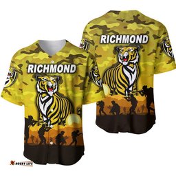 Richmond Tigers ANZAC Baseball Jersey Shirt Simple Style Yellow