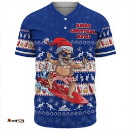 Amazing Aussie Australia Merry Christmas Mate Surf's Up Santa Blue Baseball Shirt