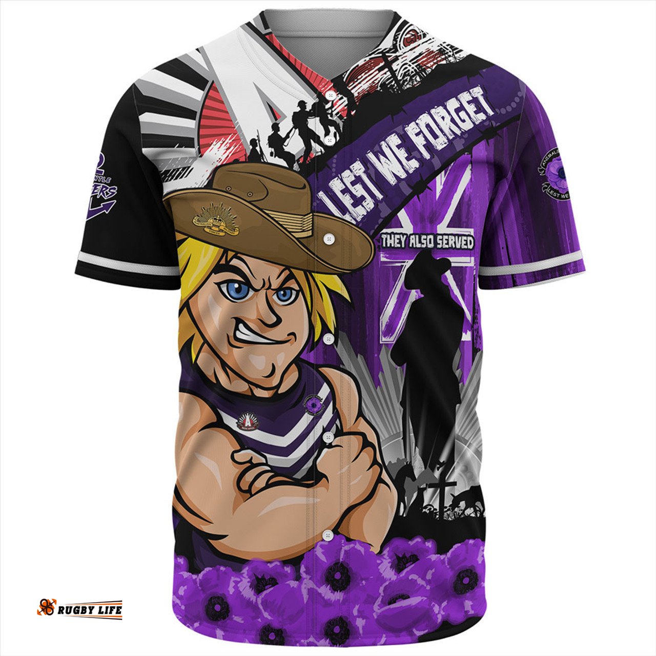 Amazing Aussie Fremantle ANZAC Day Honor Purple Valor And Spirit Baseball Shirt