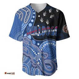 Personalised NAIDOC Week AFL Bulldogs Baseball Jersey Shirt Aboriginal Dot Art Lizard Mix Boomerang