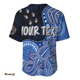 Personalised NAIDOC Week AFL Bulldogs Baseball Jersey Shirt Aboriginal Dot Art Lizard Mix Boomerang
