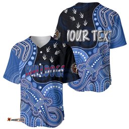 Personalised NAIDOC Week AFL Bulldogs Baseball Jersey Shirt Aboriginal Dot Art Lizard Mix Boomerang