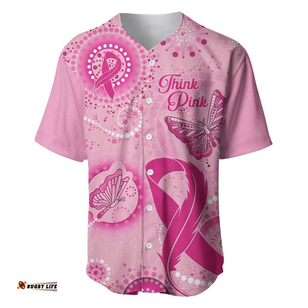 Personalised Australia Indigenous Baseball Jersey Shirt Breast Cancer Ribbon Think Pink Pink Version