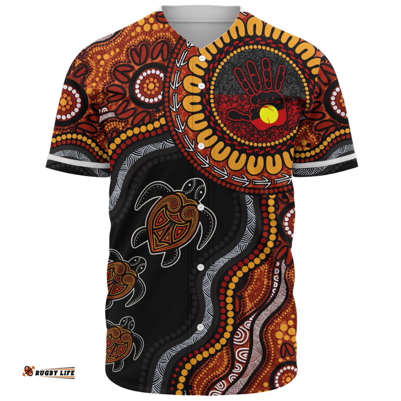 Amazing Aussie Indigenous Australian Aboriginal Hand Of The Land Heart Of The Sea Baseball Shirt