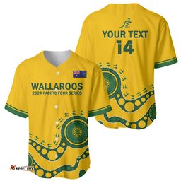 Custom Australia Rugby Baseball Jersey Shirt Go Wallaroos 2024 Pacific Aboriginal Art
