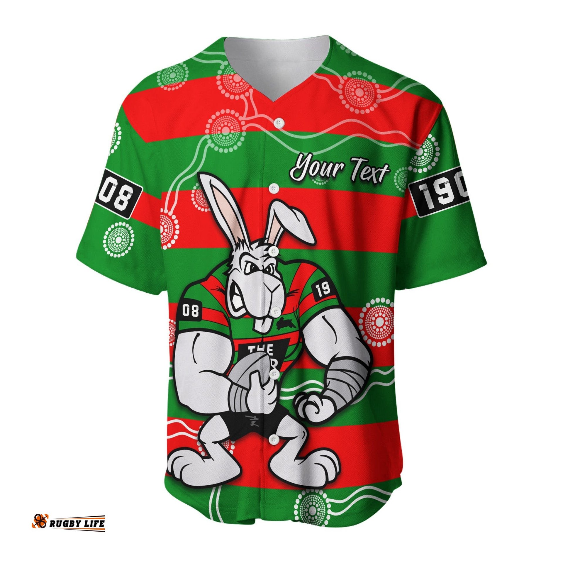 Custom Personalised Rabbitohs Baseball Jersey Shirt South Sydney
