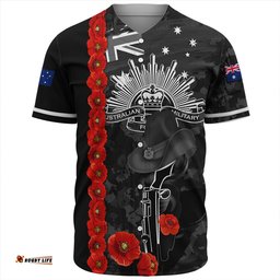 Amazing Aussie Australia Poppy Line Anzac Memorial Black Baseball Shirt