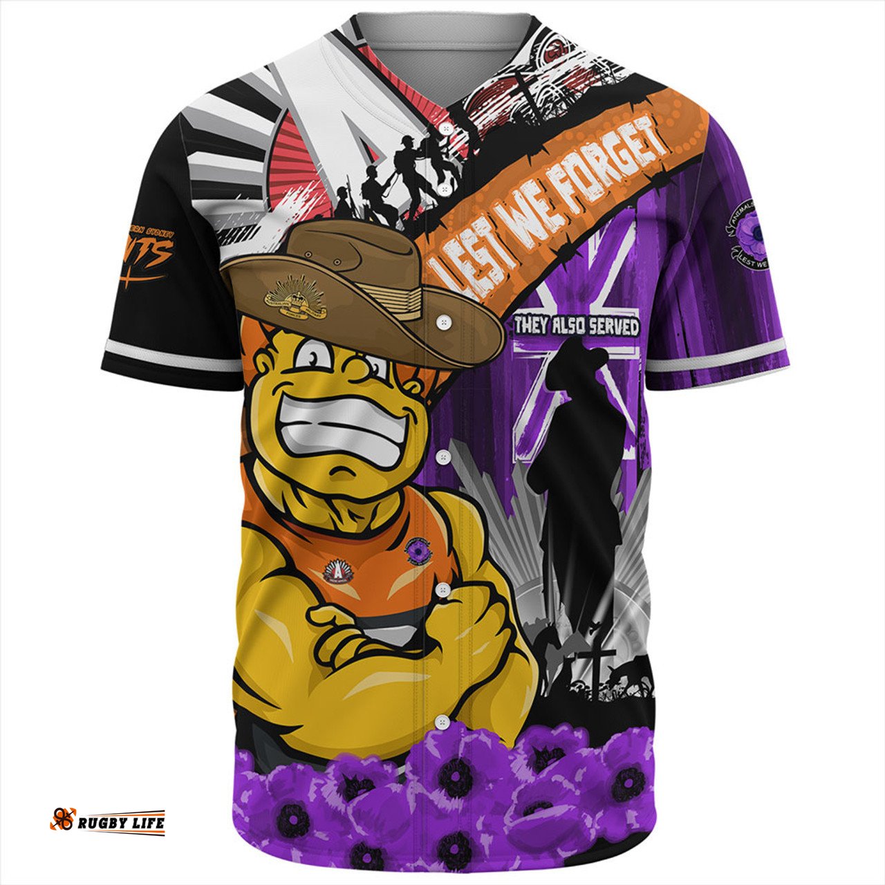 Amazing Aussie GWS GIANTS ANZAC Day Honor Purple Valor And Spirit Baseball Shirt