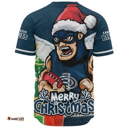 Amazing Aussie Carlton Santa Scoring Touchdown On Christmas Game Day Baseball Shirt