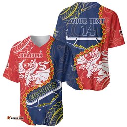 Custom Dragons And Cowboys Rugby Baseball Jersey Shirt Aboriginal Mix Polynesian Pattern
