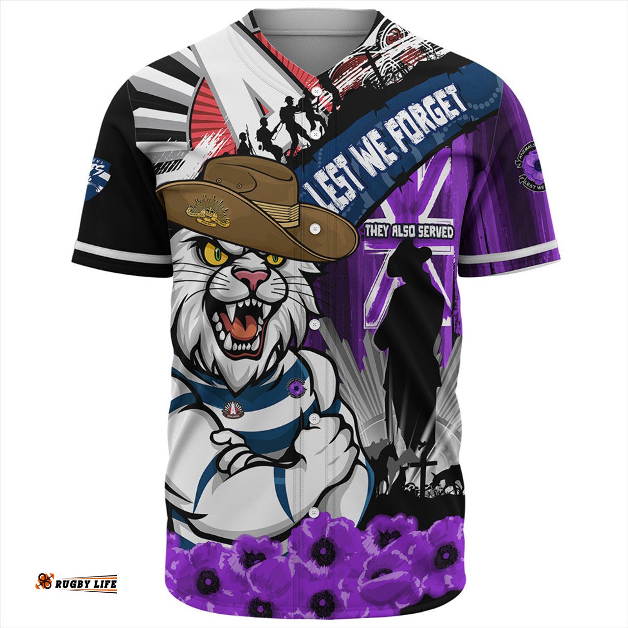 Amazing Aussie Geelong Cats ANZAC Day Honor Purple Valor And Spirit Baseball Shirt