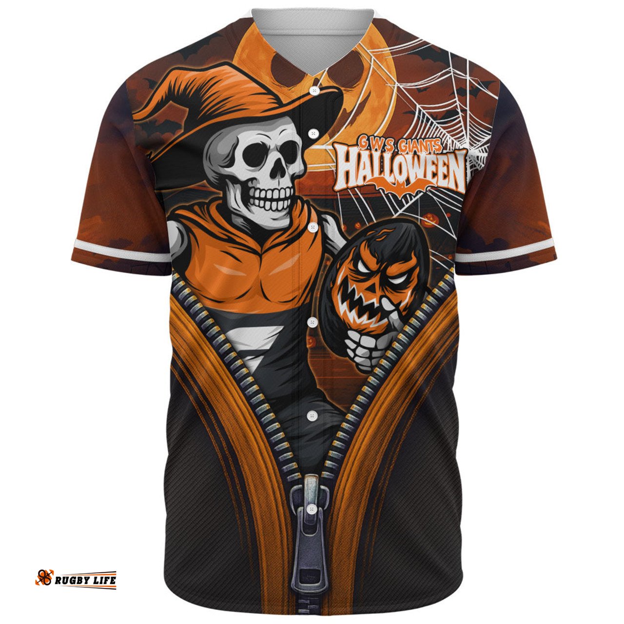 Amazing Aussie GWS GIANTS Halloween Night Reaper Zipper Baseball Shirt